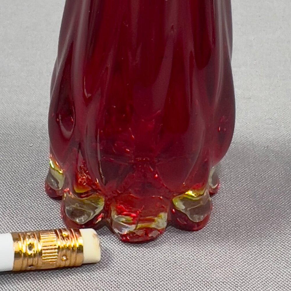 Vtg Fostoria 1229 Ruby Red Heirloom Art Clear Glass Bud 6" Vase 60s Glows - Picture 13 of 16